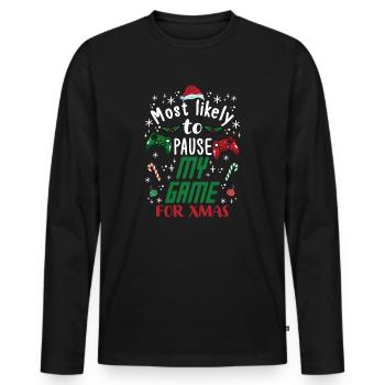 Weihnachten Gamer Gaming Pause My Game For Xmas - Männer Premium Bio Langarmshirt - Schwarz - Vorne - Nico (187cm)