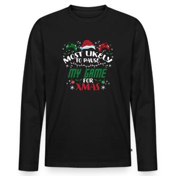Weihnachten Gamer Gaming Pause My Game For Xmas - Männer Premium Bio Langarmshirt - Schwarz - Vorne - Nico (187cm)