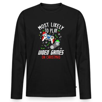 Noël Gamer Gaming Dire Drôle Humour Noël - T-shirt manches longues Premium bio Homme - noir - Devant - Nico (187cm)