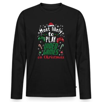 Noël Gamer Gaming Dire Humour Drôle Noël - T-shirt manches longues Premium bio Homme - noir - Devant - Nico (187cm)