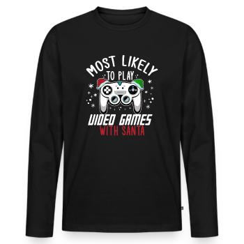 Noël Gamer Gaming Dire Humour Drôle Noël - T-shirt manches longues Premium bio Homme - noir - Devant - Nico (187cm)