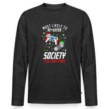 Noël Gamer Gaming Dire Drôle Humour Noël - T-shirt manches longues Premium bio Homme - anthracite chiné - Devant - Nico (187cm)
