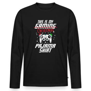 Noël Gamer Gaming Dire Humour Drôle Noël - T-shirt manches longues Premium bio Homme - noir - Devant - Nico (187cm)
