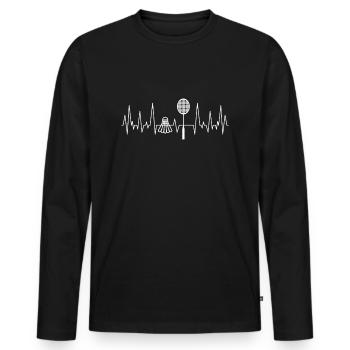 Herzschlag Badminton - Männer Premium Bio Langarmshirt - Schwarz - Vorne - Nico (187cm)