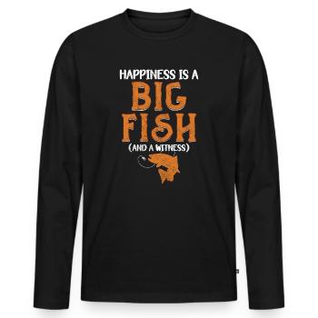 Angler Angeln Geschenkidee Happiness Is A Big Fish - Männer Premium Bio Langarmshirt - Schwarz - Vorne - Nico (187cm)