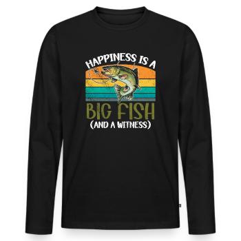 Angler Angeln Geschenkidee Happiness Is A Big Fish - Männer Premium Bio Langarmshirt - Schwarz - Vorne - Nico (187cm)