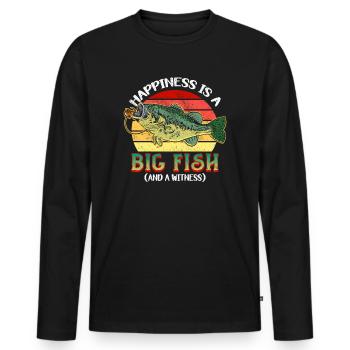 Angler Angeln Geschenkidee Happiness Is A Big Fish - Männer Premium Bio Langarmshirt - Schwarz - Vorne - Nico (187cm)