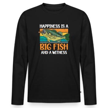 Angler Angeln Geschenkidee Happiness Is A Big Fish - Männer Premium Bio Langarmshirt - Schwarz - Vorne - Nico (187cm)