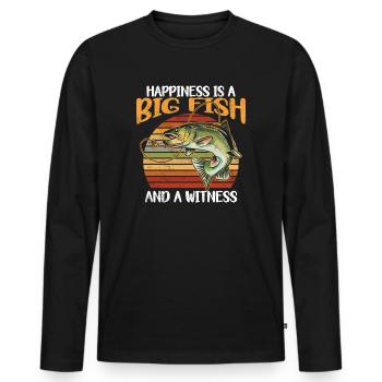 Angler Angeln Geschenkidee Happiness Is A Big Fish - Männer Premium Bio Langarmshirt - Schwarz - Vorne - Nico (187cm)