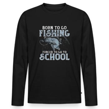 Angeln Né pour aller à la pêche Forcé d’aller à l’école - T-shirt manches longues Premium bio Homme - noir - Devant - Nico (187cm)