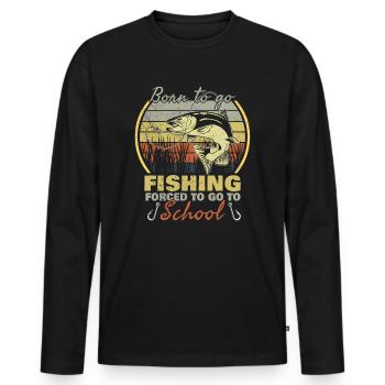 Angeln Né pour aller à la pêche Forcé d’aller à l’école - T-shirt manches longues Premium bio Homme - noir - Devant - Nico (187cm)