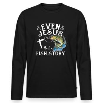 Fishing Fishing Angler Even Jesus Had A Fish Story - Men's Premium Organic Long Sleeve Shirt - black - Front - Nico (187cm)