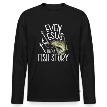 Fishing Fishing Angler Even Jesus Had A Fish Story - Men's Premium Organic Long Sleeve Shirt - black - Front - Nico (187cm)