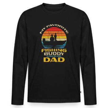Angeln mon copain de pêche préféré m’appelle papa - T-shirt manches longues Premium bio Homme - noir - Devant - Nico (187cm)