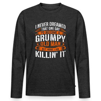Opa Großvater Spruch Humor Become A Grumpy Old Man - Männer Premium Bio Langarmshirt - Anthrazit meliert - Vorne - Nico (187cm)