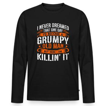 Grand-père grand-père disant humour devenir un vieil homme - T-shirt manches longues Premium bio Homme - noir - Devant - Nico (187cm)