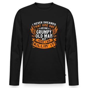 Opa Großvater Spruch Humor Become A Grumpy Old Man - Männer Premium Bio Langarmshirt - Schwarz - Vorne - Nico (187cm)