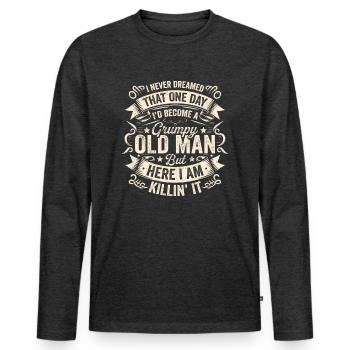 Opa Großvater Spruch Humor Become A Grumpy Old Man - Männer Premium Bio Langarmshirt - Anthrazit meliert - Vorne - Nico (187cm)