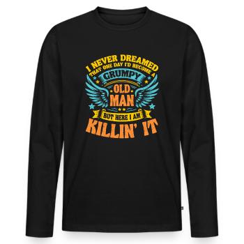Opa Großvater Lustig Humor Become A Grumpy Old Man - Männer Premium Bio Langarmshirt - Schwarz - Vorne - Nico (187cm)