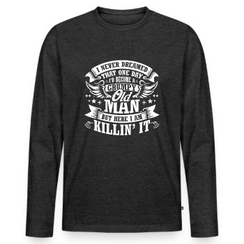 Grandpa Grandfather Pensioner Become A Grumpy Old Man - Men's Premium Organic Long Sleeve Shirt - heather anthracite - Front - Nico (187cm)