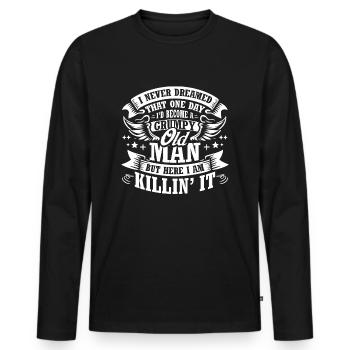 Grandpa Grandfather Pensioner Become A Grumpy Old Man - Men's Premium Organic Long Sleeve Shirt - black - Front - Nico (187cm)