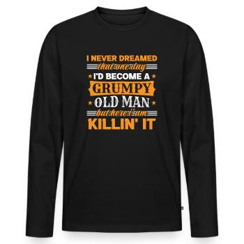 Grandpa Grandfather Pensioner Become A Grumpy Old Man - Men's Premium Organic Long Sleeve Shirt - black - Front - Nico (187cm)
