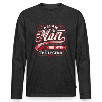 Papa Père Grand-père Idée Cadeau Papaw Dire Humour - T-shirt manches longues Premium bio Homme - anthracite chiné - Devant - Nico (187cm)