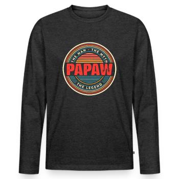 Papa Père Grand-père Idée Cadeau Papaw Dire Humour - T-shirt manches longues Premium bio Homme - anthracite chiné - Devant - Nico (187cm)