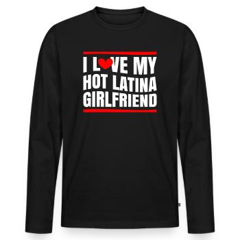 Paare Liebe Herz Freund Geschenkidee Beziehung - Männer Premium Bio Langarmshirt - Schwarz - Vorne - Nico (187cm)