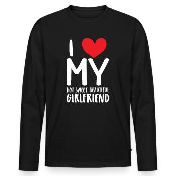 Paare Liebe Herz Freund Geschenkidee Beziehung - Männer Premium Bio Langarmshirt - Schwarz - Vorne - Nico (187cm)