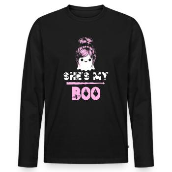 Halloween Spruch Männer Lustig She's My Boo - Männer Premium Bio Langarmshirt - Schwarz - Vorne - Nico (187cm)