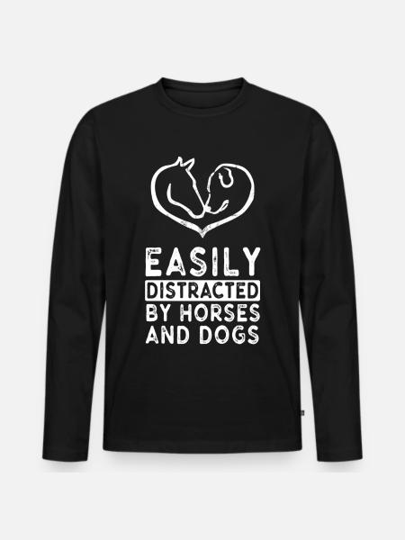 Pferde Hunde - Männer Premium Bio Langarmshirt - Schwarz