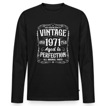 50th Birthday Vintage 1971 Retro Gift - Men's Premium Organic Long Sleeve Shirt - black - Front - Nico (187cm)