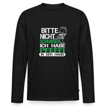 Pfeffi in der Hand - Männer Premium Bio Langarmshirt - Schwarz - Vorne - Nico (187cm)