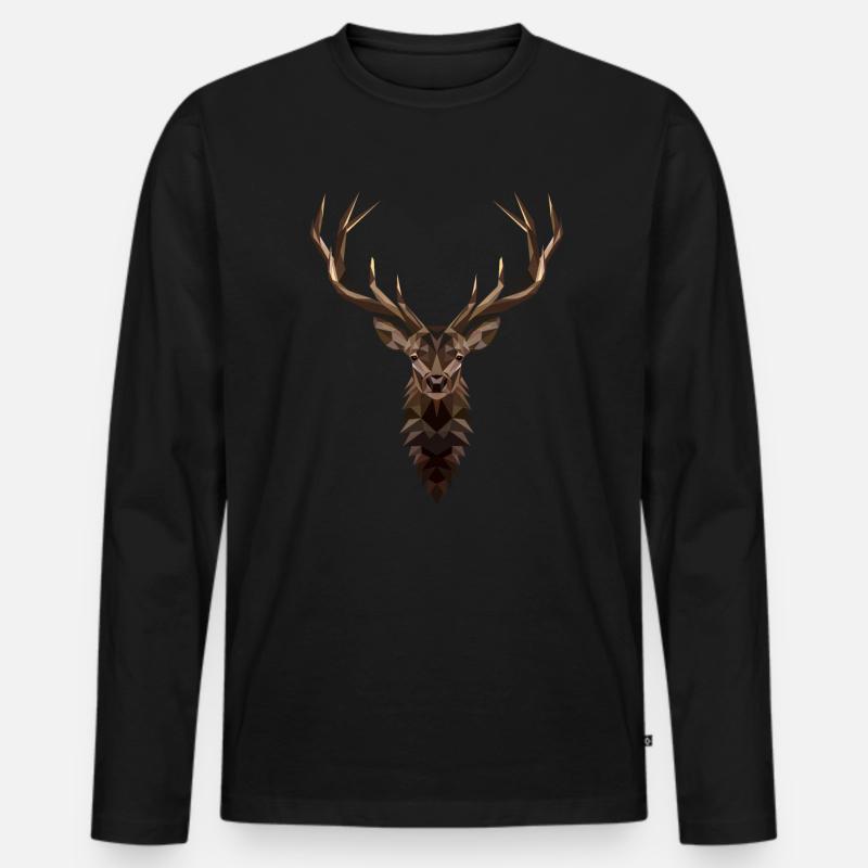Geometrischer Hirsch - Polygon-Art-Hirsch - Low Po - Männer Premium Bio Langarmshirt - Schwarz