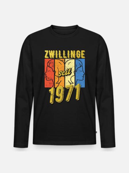 Zwillinge Sternzeichen 1971 Geschenk - Männer Premium Bio Langarmshirt - Schwarz