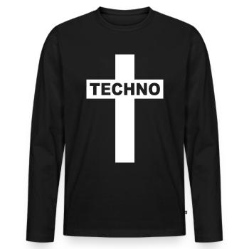 Techno - Techno music - Techno Religion - Geschenk - Männer Premium Bio Langarmshirt - Schwarz - Vorne - Nico (187cm)