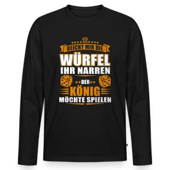 Reicht mir der Würfel, der König will spielen! - Männer Premium Bio Langarmshirt - Schwarz - Vorne - Nico (187cm)