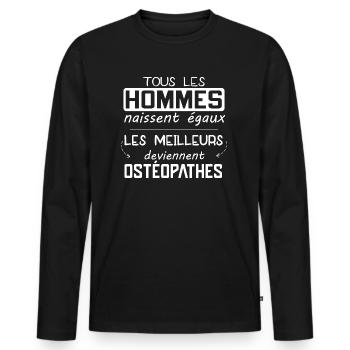 Ostéopathe - Meilleur - Cadeau - Ostéo - Humour - T-shirt manches longues Premium bio Homme - noir - Devant - Nico (187cm)