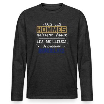 Bordelais - Aquitaine - Ville - France - Cadeau - T-shirt manches longues Premium bio Homme - anthracite chiné - Devant - Nico (187cm)