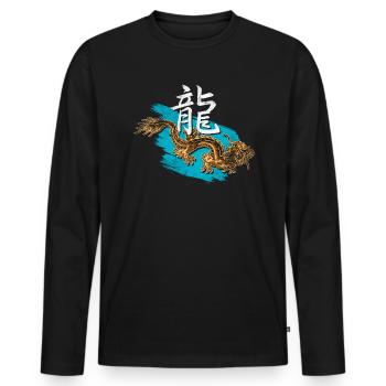 Dragon with Chinese characters - Men's Premium Organic Long Sleeve Shirt - black - Front - Nico (187cm)