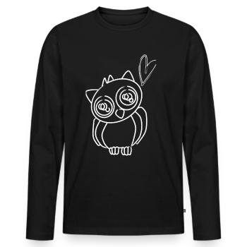 Süße Eule mit Herz Zeichnung Pinsel - Männer Premium Bio Langarmshirt - Schwarz - Vorne - Nico (187cm)