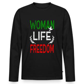 Woman Life Freedom Frauen Rechte Iran Gleichheit - Männer Premium Bio Langarmshirt - Schwarz - Vorne - Nico (187cm)