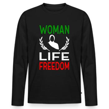 Woman Life Freedom Iran Frauen Rechte Freiheit - Männer Premium Bio Langarmshirt - Schwarz - Vorne - Nico (187cm)