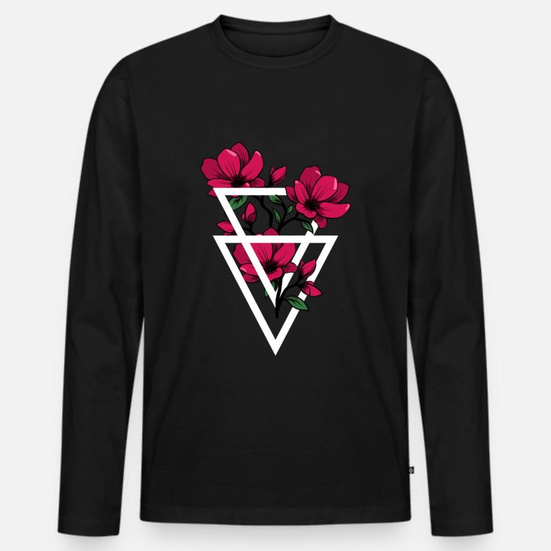 Blumen im Dreick Motiv - Männer Premium Bio Langarmshirt - Schwarz