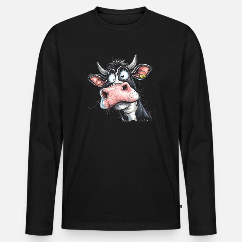 Lustige Kuh - Männer Premium Bio Langarmshirt - Schwarz