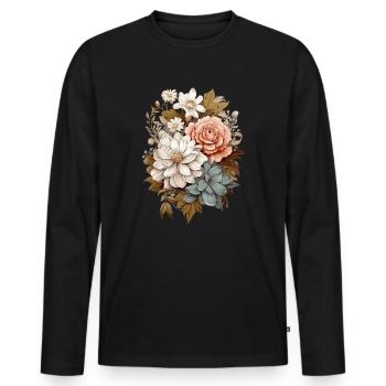 Delicate flowers in pastel - Men's Premium Organic Long Sleeve Shirt - black - Front - Nico (187cm)