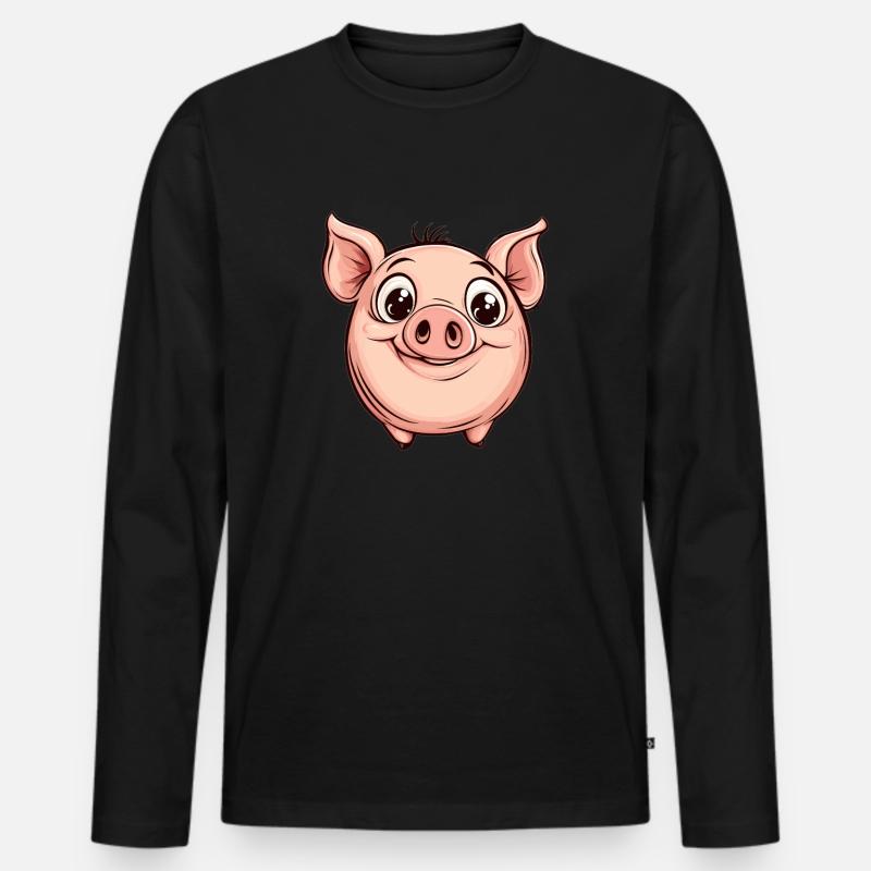 Fröhliches Kugelschwein - Männer Premium Bio Langarmshirt - Schwarz