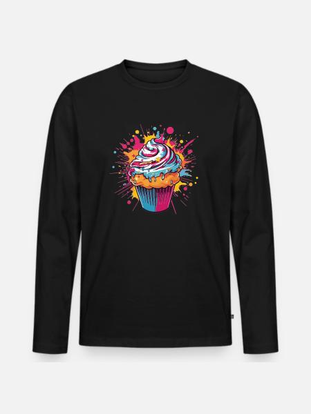 Farbexplosion Cupcake - Männer Premium Bio Langarmshirt - Schwarz