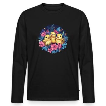 Chicks in the flower nest - Men's Premium Organic Long Sleeve Shirt - black - Front - Nico (187cm)